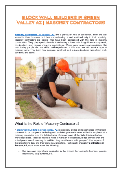 BLOCK WALL BUILDERS IN GREEN VALLEY AZ - MASONRY CONTRACTORS | edocr