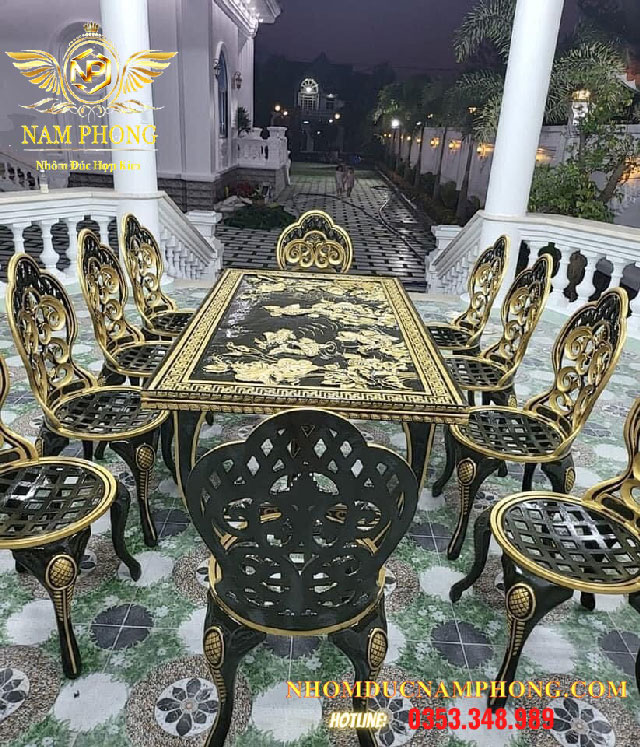 Bàn ghế cá chép trông trăng ( 1 bàn chữ nhật + 10 ghế)