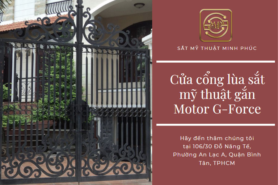 Cửa cổng lùa sắt mỹ thuật gắn motor G-Force đẹp nhất 2023