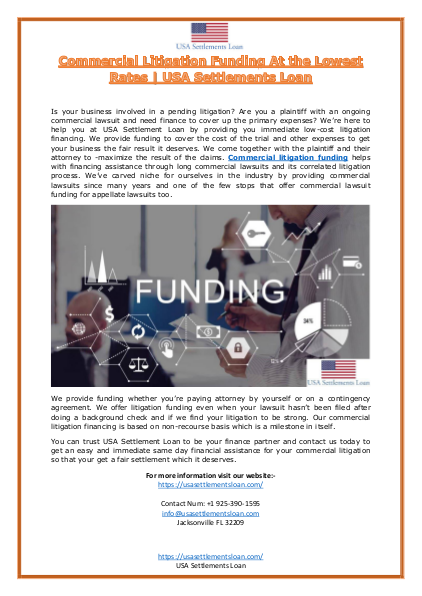Commercial Litigation Funding At the Lowest Rates - USA Settlements Loan | edocr