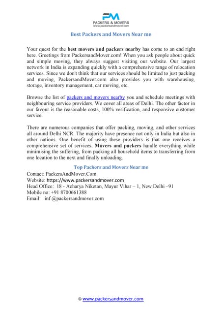 Best Packers and Movers Near me