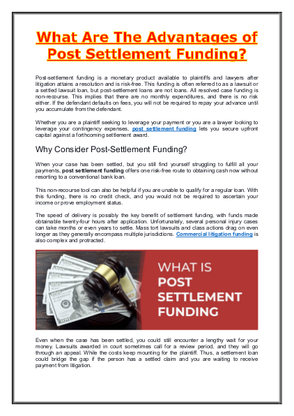 What Are The Advantages of Post Settlement Funding? | edocr