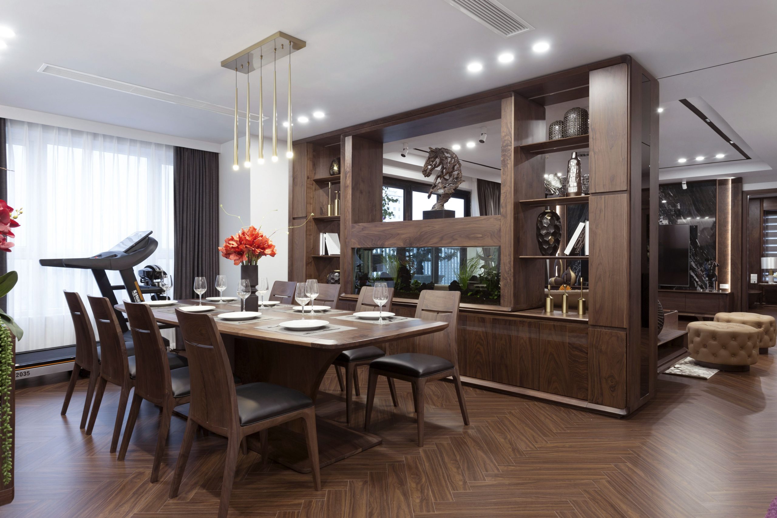 Mẫu bộ bàn ăn gỗ óc chó đẹp, hiện đại 6 - 8 ghế