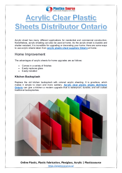 Acrylic Clear Plastic Sheets Distributor Ontario | edocr