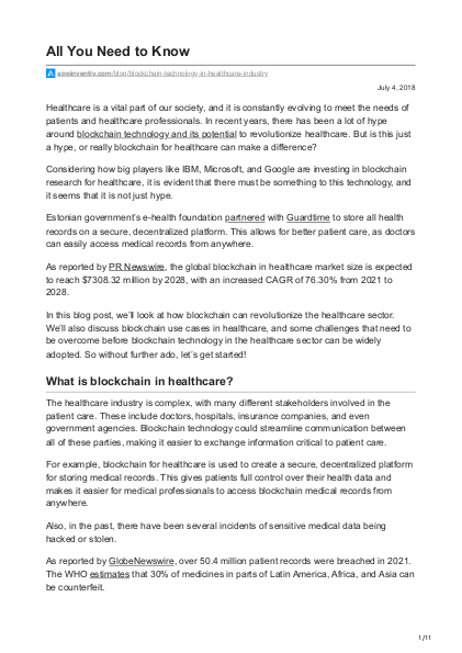 Will Blockchain Revolutionize Healthcare The Truth or A Hype