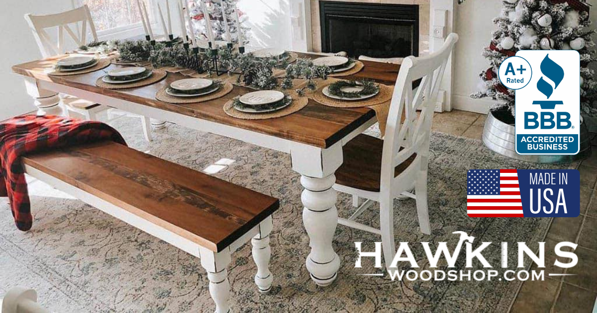 Farmhouse Dining Table Made in USA Hand Crafted Hardwood Built-to-Order