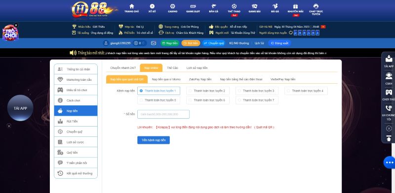 Hướng dẫn chi tiết cách nạp tiền bằng mua thẻ game QH88