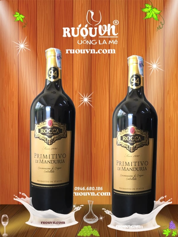 Rượu vang Rocca Primitivo 14,5% Puglia Ý Chính Háng