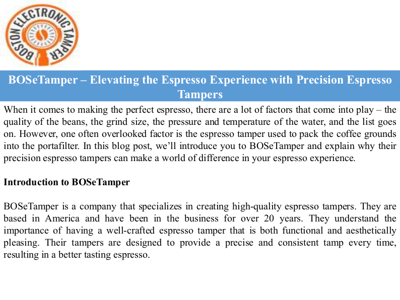 BOSeTamper – Elevating the Espresso Experience with Precision Espresso Tampers