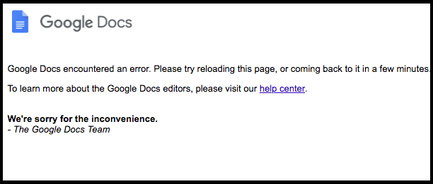 [SOLVED] Google Docs Encountered an Error Problem Issue