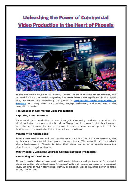Unleashing the Power of Commercial Video Production in the Heart of Phoenix