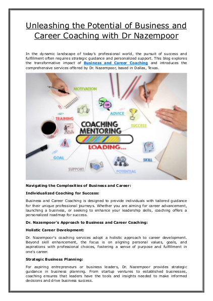 Unleashing the Potential of Business and Career Coaching with Dr Nazempoor