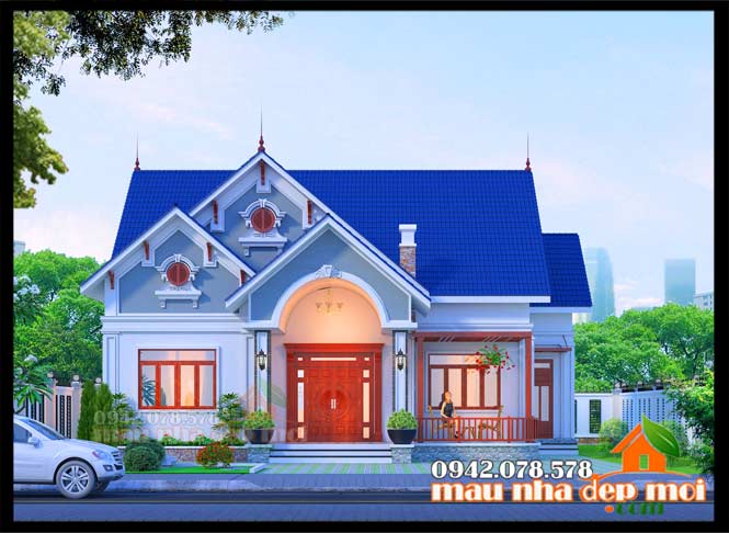 Biệt thự vườn kiến trúc mái thái đẹp 200m2 có 5 phòng ngủ