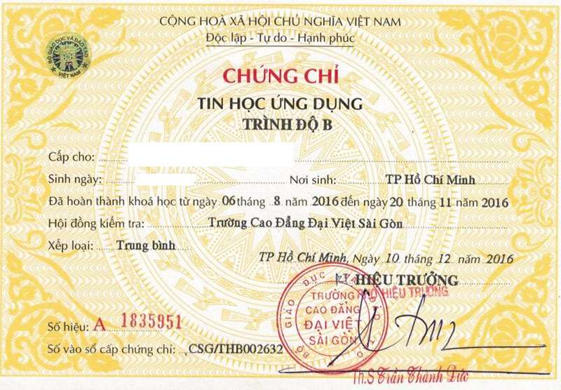 Hình ảnh mẫu chứng chỉ tin học của Bộ giáo dục và Đào tạo năm 2024