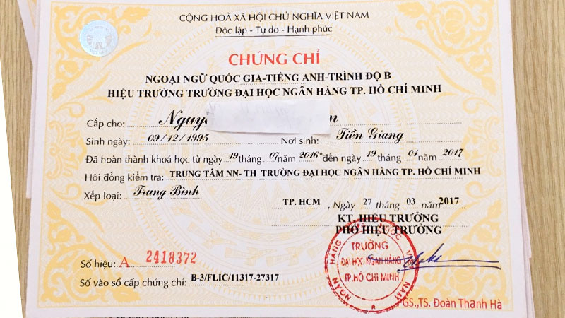 Chứng chỉ anh văn B Đại học Ngân hàng còn giá trị không?