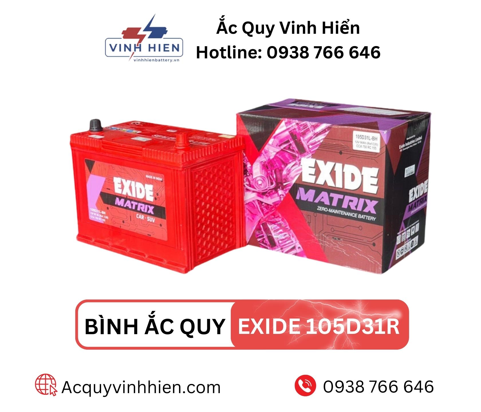 Ắc Quy EXIDE 105D31R 12V 90Ah Giá Tốt, Chính Hãng