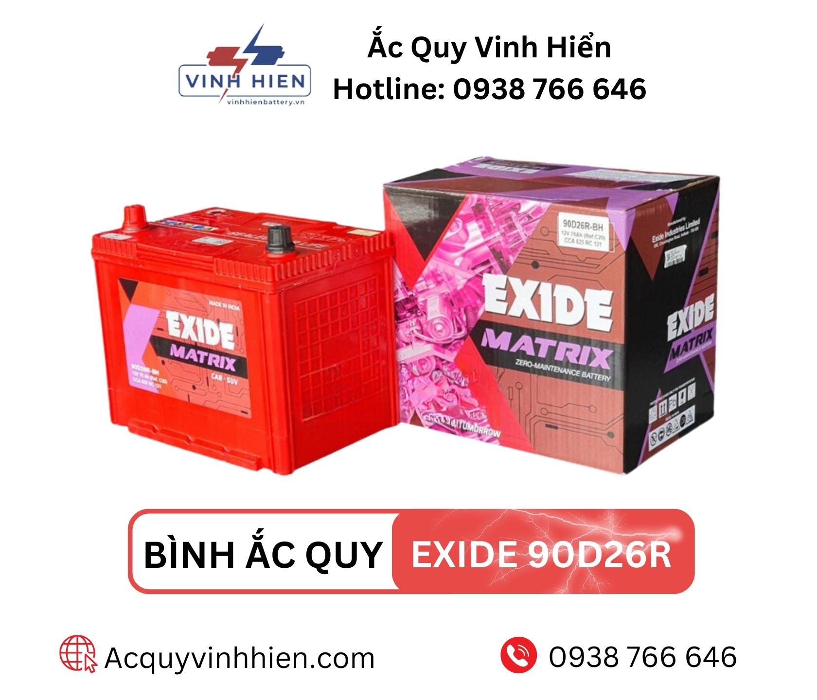 Ắc Quy EXIDE 90D26R 12V 70Ah Giá Tốt, Bảo Hành 12T