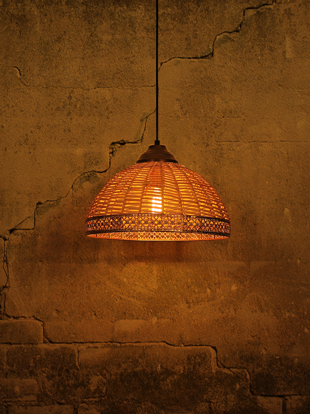 Wicker Cane Dome Pendant Light