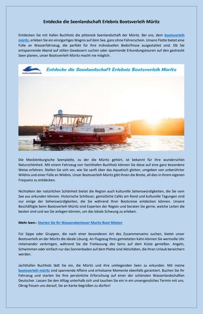 Unvergessliche Wasserabenteuer Hausbootferien Deutschland | PDF