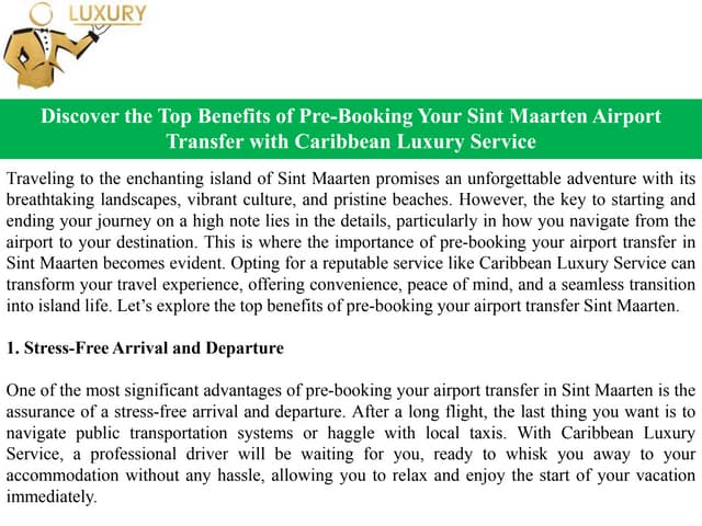 Discover the Top Benefits of Pre-Booking Your Sint Maarten Airport Transfer with Caribbean Luxury Service | PPT