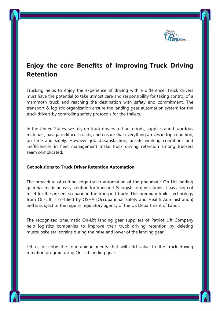 PPT - Enjoy the core Benefits of improving Truck Driving Retention PowerPoint Presentation - ID:13078555