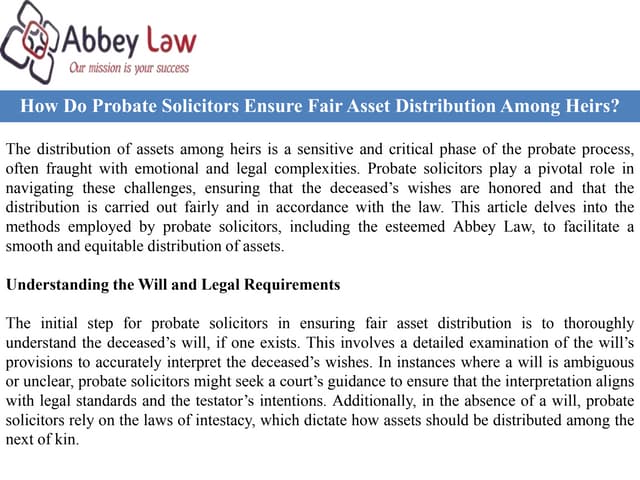 How Do Probate Solicitors Ensure Fair Asset Distribution Among Heirs? | PPT