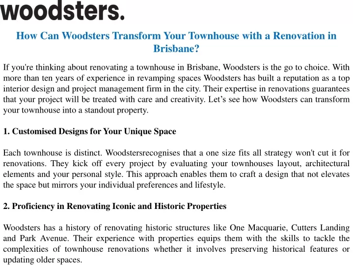 PPT - How Can Woodsters Transform Your Townhouse with a Renovation in Brisbane? PowerPoint Presentation - ID:13462092