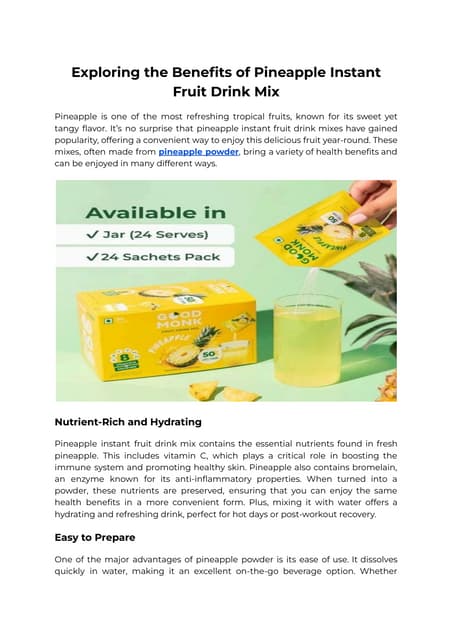 Exploring the Benefits of Pineapple Instant Fruit Drink Mix | PDF