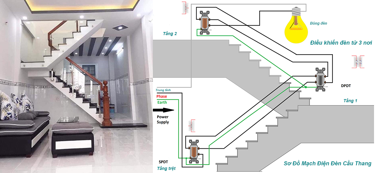 Sơ đồ mạch điện đèn cầu thang