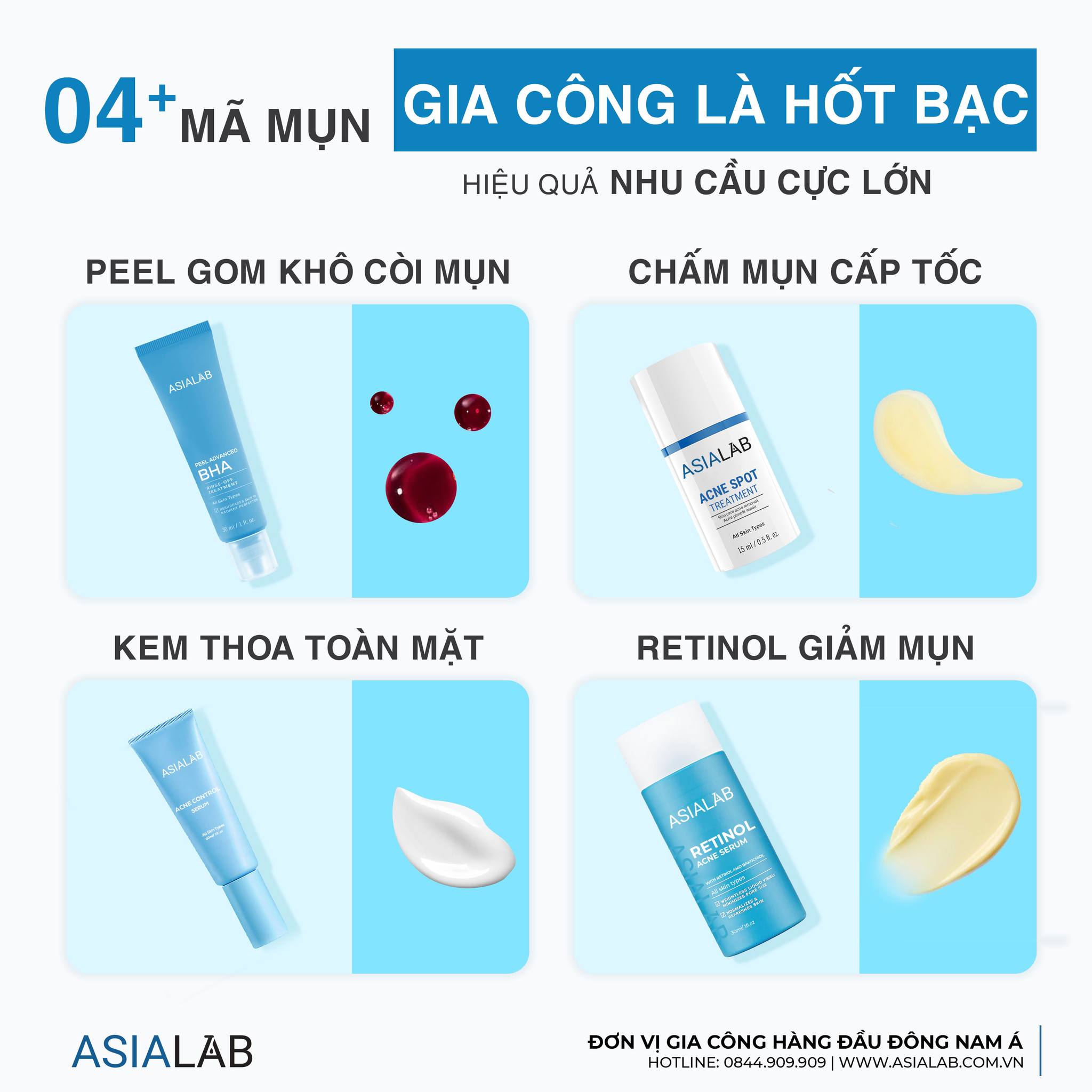 Asialab gia công mỹ phẩm giảm mụn theo yêu cầu với công thức độc bản