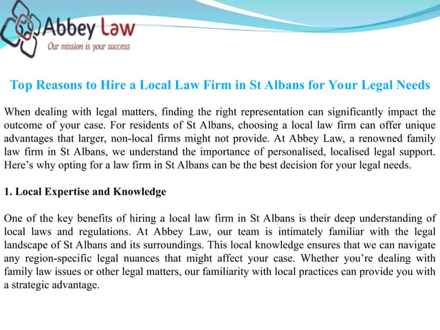 Top Reasons to Hire a Local Law Firm in St Albans for Your Legal Needs | PPT | Free Download