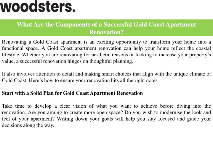 PPT - What Are the Components of a Successful Gold Coast Apartment Renovation? PowerPoint Presentation - ID:13708945