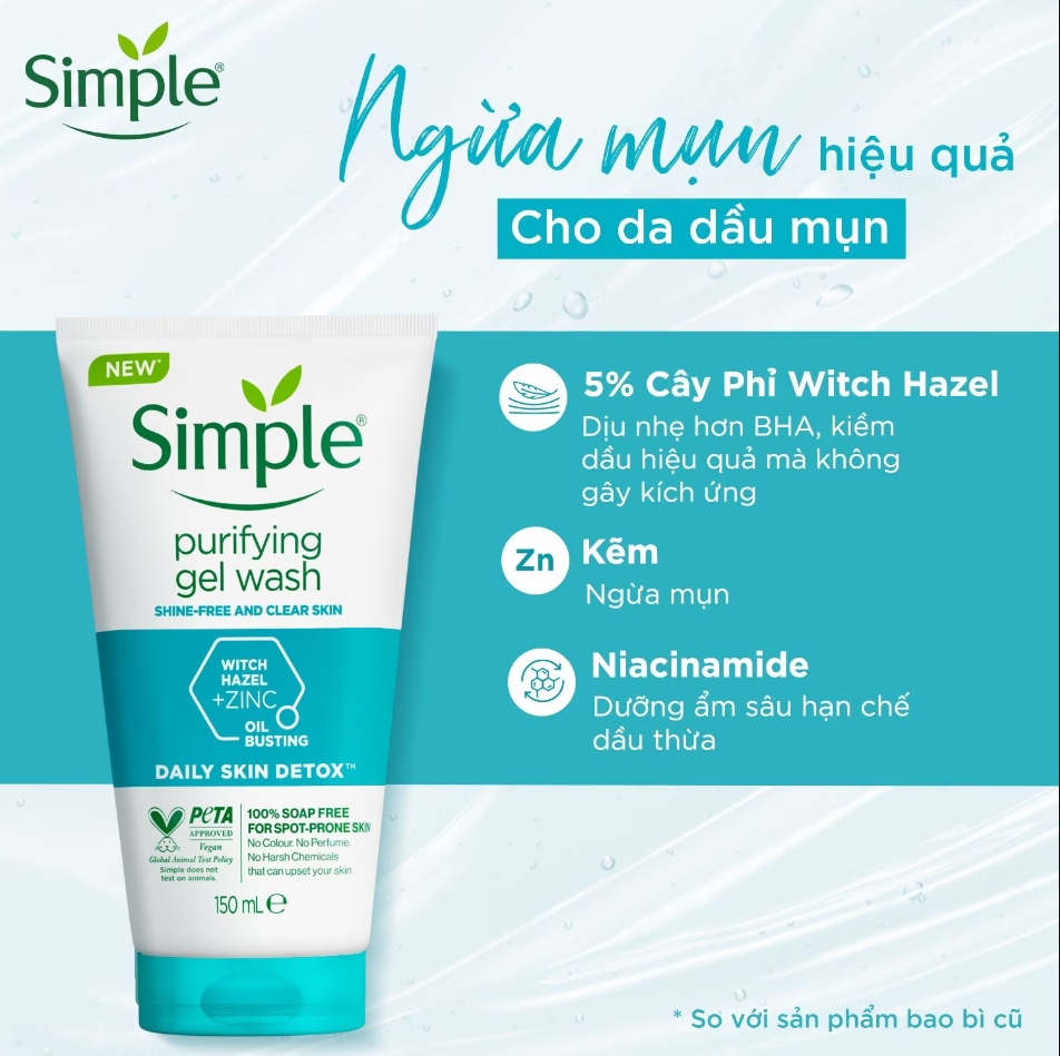 Sữa rửa mặt Simple cho da dầu mụn nhạy cảm