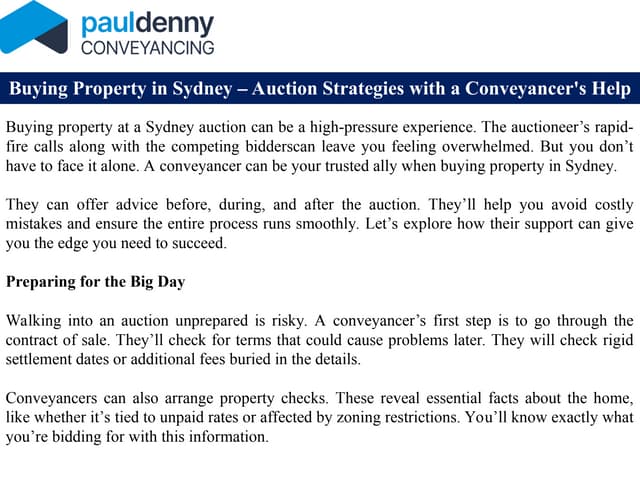 Buying Property in Sydney – Auction Strategies with a Conveyancer's Help | PPT