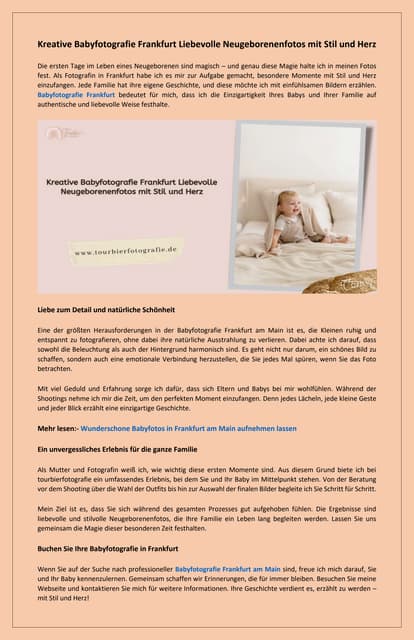 Professionelle Babyfotografie Frankfurt Zauberhafte Erinnerungen ab dem ersten Tag | PDF