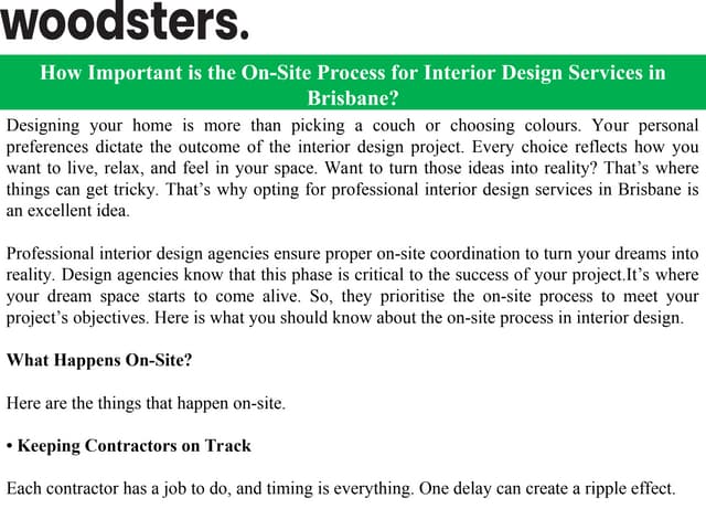 How Important is the On-Site Process for Interior Design Services in Brisbane? | PPT