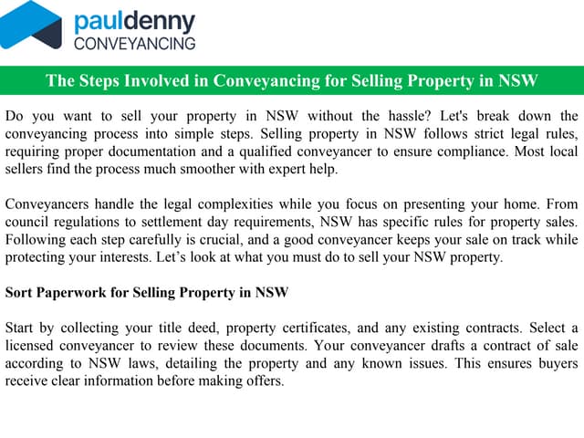 The Steps Involved in Conveyancing for Selling Property in NSW | PPT