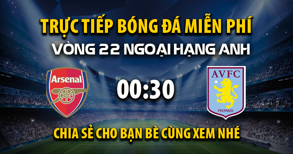 Link trực tiếp Arsenal vs Aston Villa 00:30, ngày 19/01 - Xoilacxyo.cc