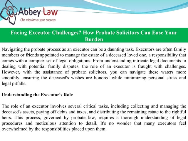 Facing Executor Challenges? How Probate Solicitors Can Ease Your Burden | PPT