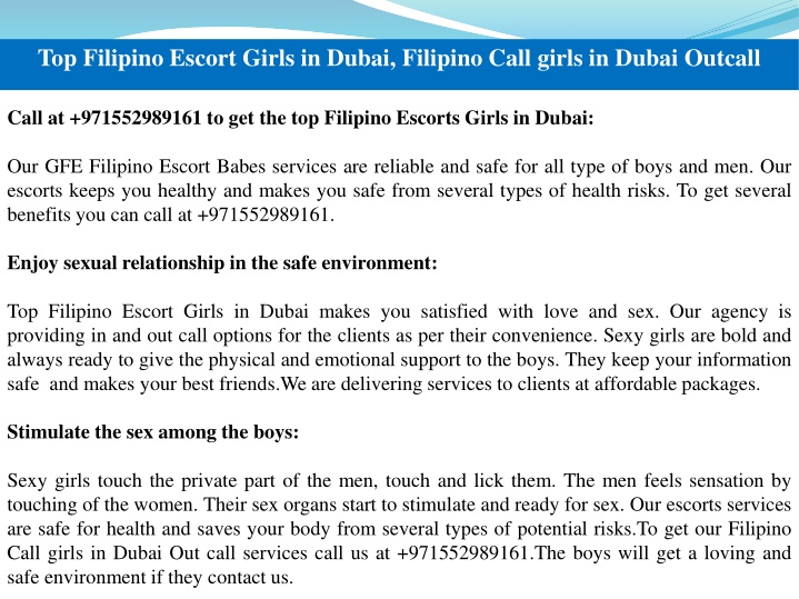 PPT - Top Filipino Escort Girls in Dubai, Filipino Call girls in Dubai Outcall PowerPoint Presentation - ID:14179636