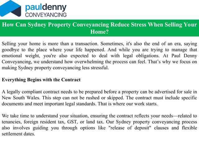 How Can Sydney Property Conveyancing Reduce Stress When Selling Your Home? | PPT