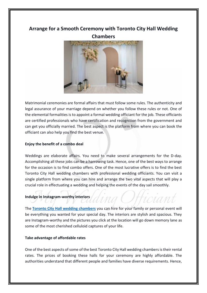 PPT - Arrange for a Smooth Ceremony with Toronto City Hall Wedding Chambers PowerPoint Presentation - ID:14350248