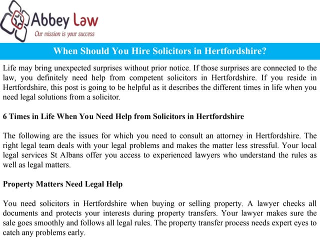 When Should You Hire Solicitors in Hertfordshire? | PPT