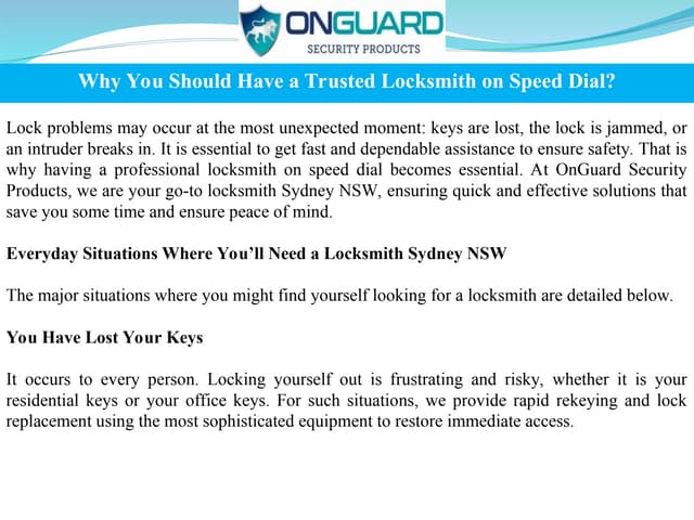 Why You Should Have a Trusted Locksmith on Speed Dial? | PPT