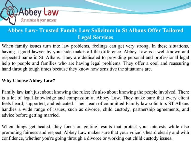 Abbey Law- Trusted Family Law Solicitors in St Albans Offer Tailored Legal Services | PPT
