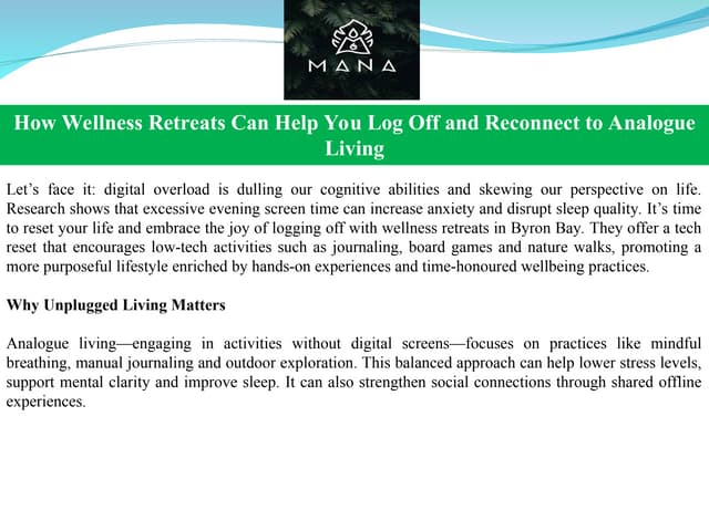 How Wellness Retreats Can Help You Log Off and Reconnect to Analogue Living | PPT