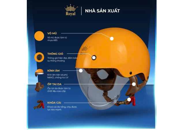 5 mũ bảo hiểm nửa đầu có kính Royal bán chạy nhiều nhất