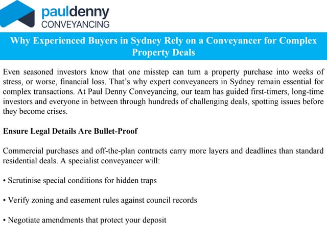 Why Experienced Buyers in Sydney Rely on a Conveyancer for Complex Property Deals? | PPT