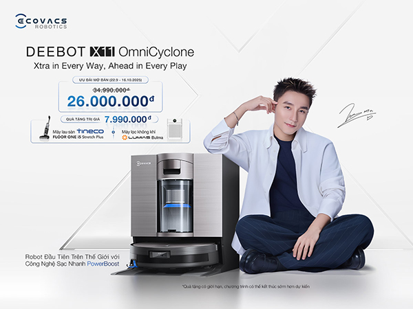 Giảm giá sốc ECOVACS DEEBOT X11 OmniCyclone và tặng quà trị giá 7.990.000đ