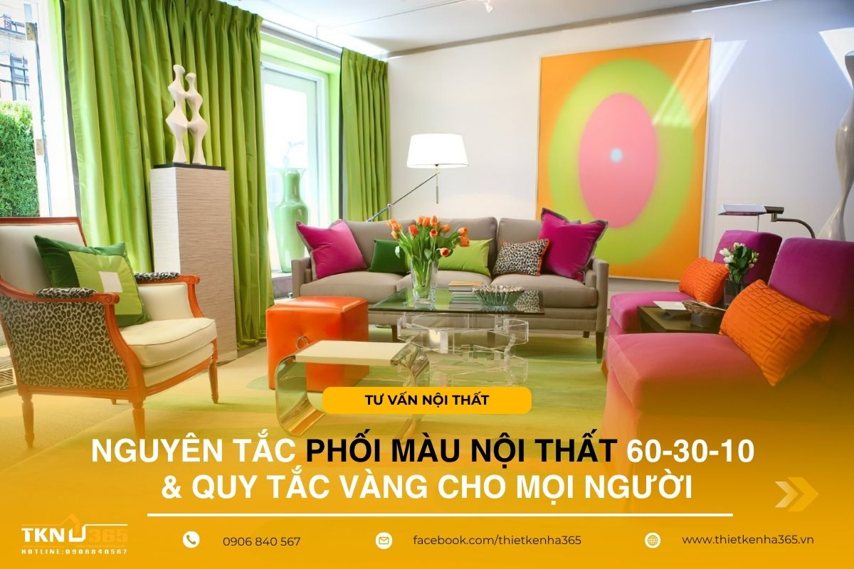 Nguyên tắc phối màu nội thất 60-30-10 & quy tắc vàng cho mọi người